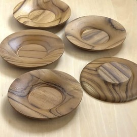 Landscape Dot Com Teak Natural Wood Tea Tray, 4.3 inches (110 mm), Natural, Set of 5 Asian