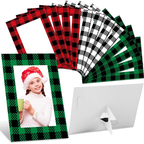 Lonfliness 150PCS Christmas Picture Frame Xmas Plaid Paper Photo Frames
