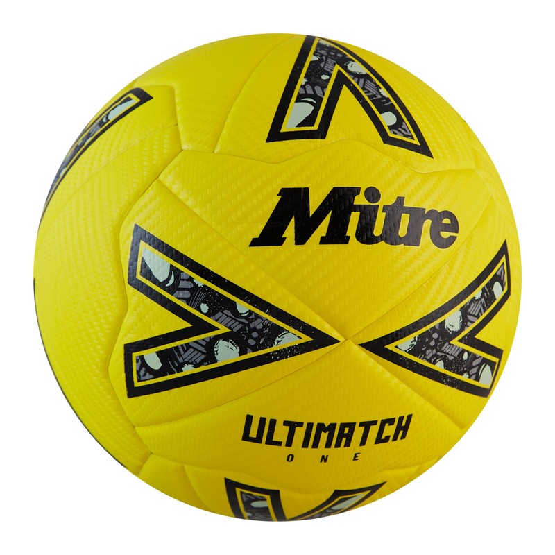Mitre Unisex-Adult Ultimatch One 24 Football, Fluo Yellow/Black/Circular Grey, 4