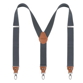 Alizeal Mens 3.5cm Wide Y Shape Braces with 3 Swivel Hooks Leather Joint Heavy Duty Adjustable Suspenders, Gray