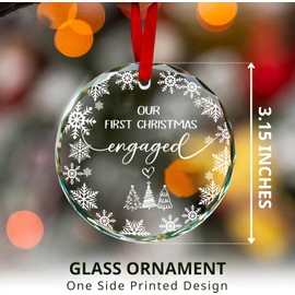 Sportyzen 2025 Christmas Ornament Our First Christmas Engaged Crystal Glass Ornament, Engagement Gifts for Couples, Happy Engagement Gifts for Women, Bride, Friends for Her,Him