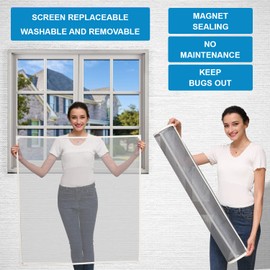 NeatiEase Adjustable DIY Magnetic Window Screen Max 55InchH x 36InchW Fits Any Size Smaller with White Frame Fiberglass Mesh