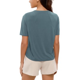 ODODOS Modal Soft Short Sleeve Shirts for Women Crew Neck Yoga Tee Casual Workout Tops, Bluesteel, Small