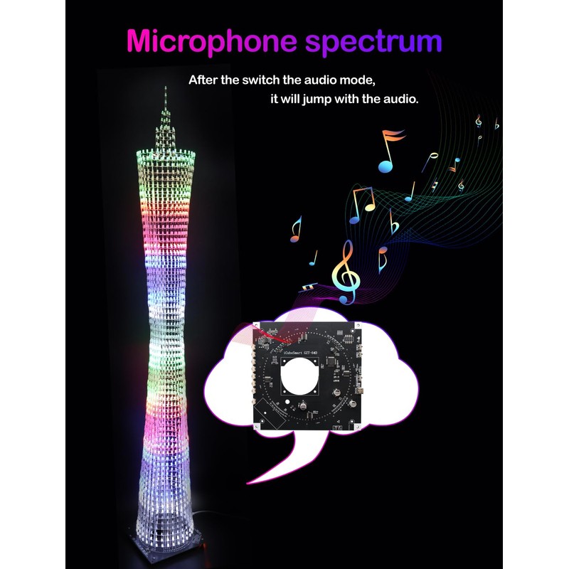 iCubeSmart LEDカントンタワーモデルDIY電子キット、LEDキューブモデルハンドメイドはんだ付けプロジェクトキット、64個のLEDサークル、高さ1メートル(GZT-64)