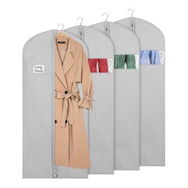 Syeeiex Garment Bag for Storage, 60 x 152 cm, Breathable Fabric, Long Garment Bags for Dresses, Coats, Evening Dresses, Pack of 4, Grey