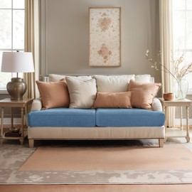 SUBRTEX Stretch Couch Cushion Cover, Sofa Cushion Furniture Protector, Couch Seat Slipcover, High Elasticity for RV Living Room (2 Piece Loveseat Cushion, Denim Blue)