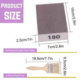 Swpeet 16Pcs 4 x 2.8 x 1 Inch #180 Grit White Ultra Fine Wet and Dry Sanding Sponge Sanding Pads and Wooden Paint Brush Assortment Kit, Wet Dry Flexible Sanding Pads