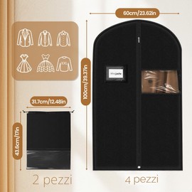 Sacco appendiabiti da uomo, 100 x 60 cm, 2 custodie per abiti, giacca, camicia, con 1 sacchetto per scarpe, traspirante, con chiusura lampo, per viaggi e stoccaggio