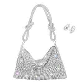 WQU Clutch Bag for women, Elegant Diamond Clutch for Wedding Bridal Prom Cocktail Party Ladies Evening Bag,Complimentary Matching Teardrop-shaped Earrings (Sliver)