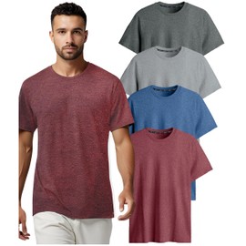 Mens Gym T-Shirts 4 Pack - Moisture Wicking Workout Man Tee, Quick Dry Athletic Performance Activewear L Ch/N/R/LGY