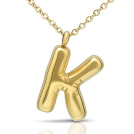 Joacii 18K Gold-Plated Bubble Initial Letter Pendant Necklace for Women Chunky Custom Puffy Alphabet Letter Name Drop Necklace for Men, Stainless Steel