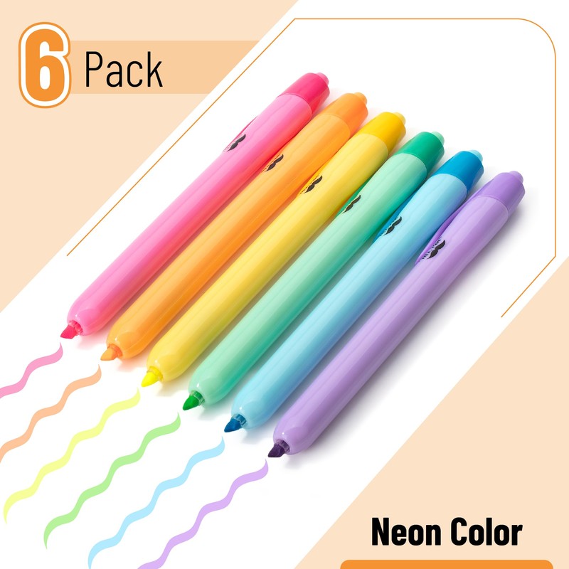 Mr. Pen- Colorful Highlighters Set, 6 Pack, Assorted Colors, Retractable