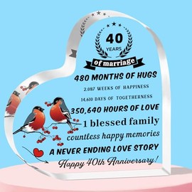 QMVMV 40th Anniversary Acrylic Plaque Gifts for Him and Her - 40th Wedding Anniversary Present for Couple - Unique Heart-Shaped Acrylic Plaque for 40 Anniversary