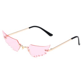 LASPOR Wing Shape Lens Rimless Sunglasses for Women Men Party Glasses (Pink)