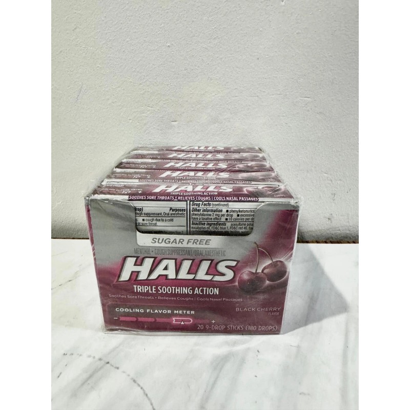 Halls Black Cherry Sugar Free Cough Drops - 180 Drops