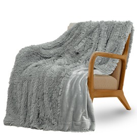 XYYZYZ Super Fluffy Throw Blanket, Faux Fur Fuzzy Blanket for Couch Sofa Bed, 50x60 Inches, Grayish Blue