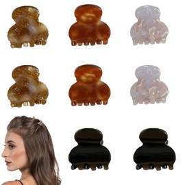 8Pcs Mini Tortoiseshell Hair Claw Clips - Multicolor 1.2 Inch Extra Small Claw for Thin Thick Hair Leopard Floral Printed Acrylic Hair Claw Clips for Girls and Women (Light color - 8Pcs)
