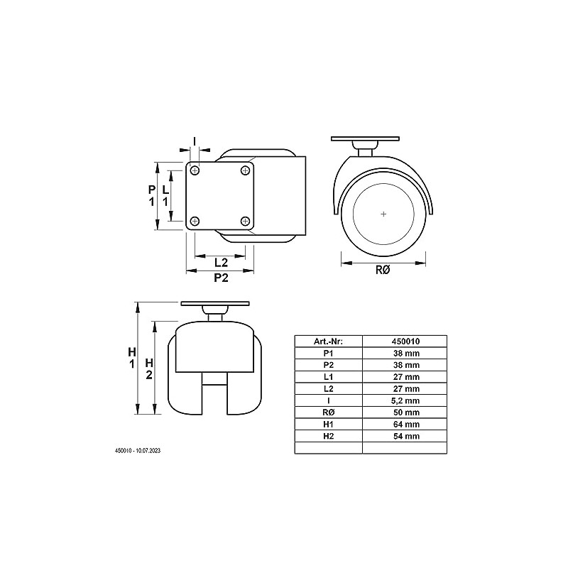 Dörner + Helmer Set of 4 Furniture Double Castors 50