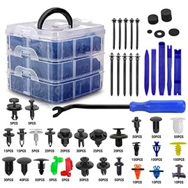 GLK 910Pcs Car Push Retainer Clips Plastic Fasteners Removal Kit with 27 Most Popular Size Nylon Plastic Bumper Rivets Door Panel Clips for Toyota GM Ford Honda Chrysler Blue