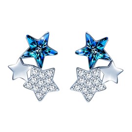 Inifinite U Blue Crystal Cubic Zirconia Star Studs 925 Sterling Silver Stud Earrings