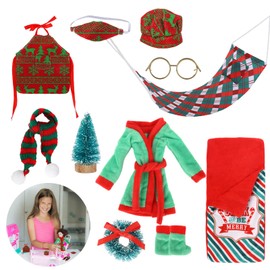 Elf Doll Christmas Clothes Shelf Accessory Dolls Christmas Sets Christmas Elf Doll Sleeping Bag With Bathrobe Apron And Chef Hat Scarf Glasses Christmas Elf Hammock Xmas Accessory