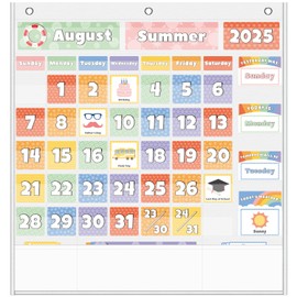 Classroom Calendar Pocket Chart, Monthly Schedule Board with Weather Display, Summer Theme (White)