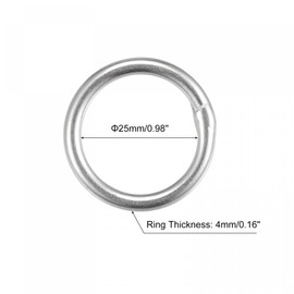 sourcing map Round Ring Welded O-Rings 316 Stainless Steel 25 mm ID 4 mm Thickness Pack of 4