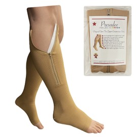 Presadee Original Open Toe 20-30 mmHg Firm Compression Circulation Zipper Socks (Beige, 3X-Large)
