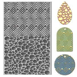 CHGCRAFT Cobblestone Clay Texture Mat Stone Wall and Plaid Pattern Clay Modeling Pattern Pad Texture Sheets for Polymer Clay Making Earrings Jewelry, 4x2.6inch