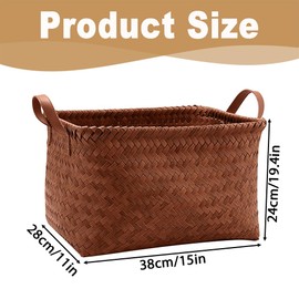 Duscdesp Pack of 2 Storage Baskets, Braided Seagrass Basket, Large Wicker Basket with Handle, Wicker Basket, Rattan Baskets, Shelf Baskets for Bathroom, Living Room, Kitchen, 38 x 28 x 24 cm