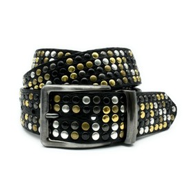 PASSIONE Belt H 35 mm - Genuine Leather Colour Black - Rivets - Mixed Rivets - Ratchet Buckle - Can Be Shortened - Made in Italy, black
