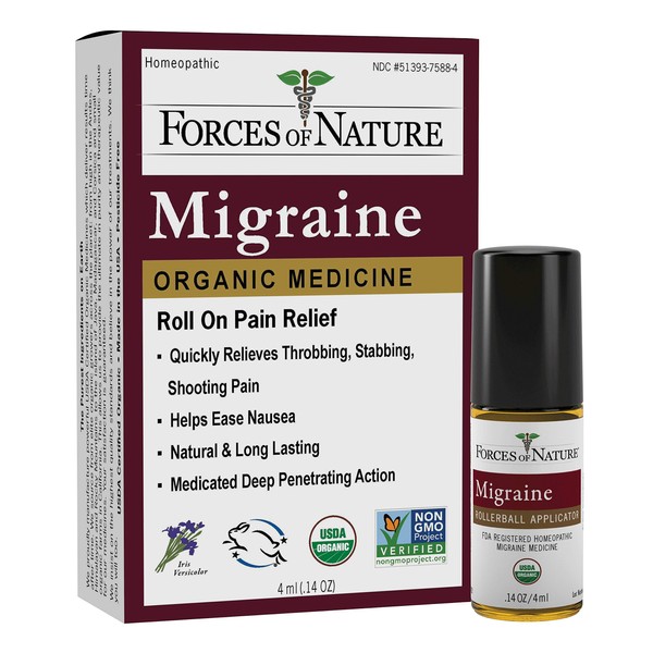 Forces of Nature -Natural, Organic Migraine Pain Relief (4ml) Non GMO, No Harmful Chemicals -Alleviate Prodrome, Aura, Headache, Fatigue, Light and Sound Sensitivity, Nausea Associated with Migraines