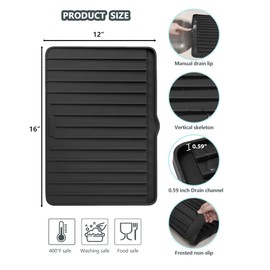 NEWITEE Silicone Dish Drying Mat with Drain Lip, Drying Matt Kitchen Counter, Drain Boards for Kitchen Counter, Dish Drainers for Kitchen Counter, Non-slip Dish Drying Rack Pad 16" x 12" Black