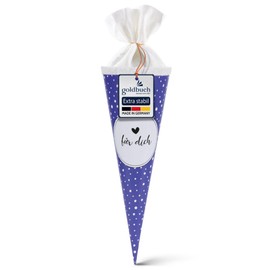goldbuch 93 215 School Cone in Blue with White Dots as Motif, Sugar Cone for Boys and Girls, Gift Bag Made of Lacquer Cardboard with Felt Closure, A Heart for You, Length 35 cm, Diameter 11.5 cm