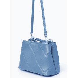 Handbag Bliss Womens Italian Diamond Quilted Leather Top Handle Grab Bag Shoulder Handbag Medium Size (Denim Blue)