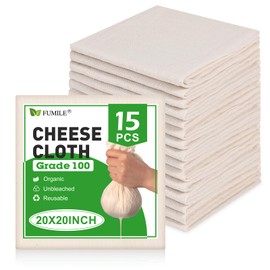 15 PCS Reusable Cheese Cloths for Straining,20x20 Inch,Organic Cotton Cheese Cloths Unbleached,Cheese Cloth Reusable With Hemmed Edge for Straining Liquid,Cheese Making,Juicing,Baking,Cooking Turkey