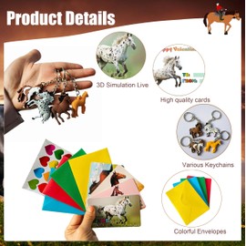 BRALEO Horse Valentines Cards 24 pcs Horse Keychains for Valentines Day Gift Cards Valentines Cards for Classroom Exchange Prize