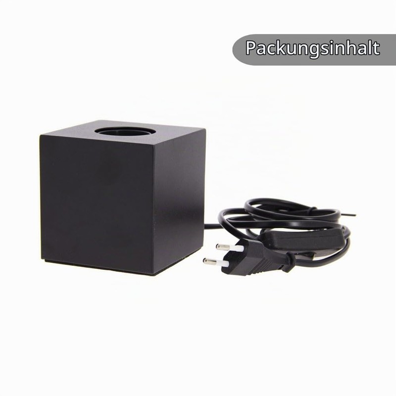 Cube table lamp in black metal, E27 base compatible, IP20,