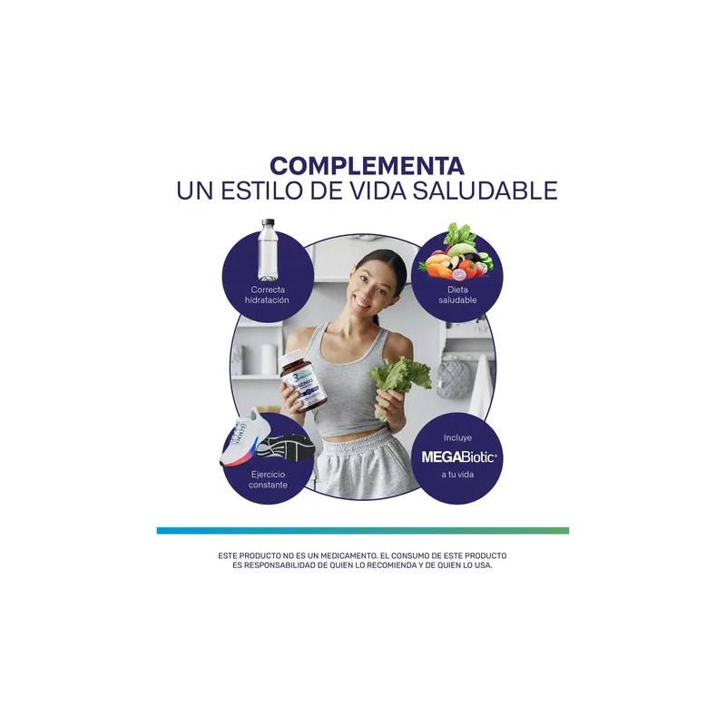 Enzimas Megabiotic 60 Cápsulas Bromelina Lipasa Sin Sabor