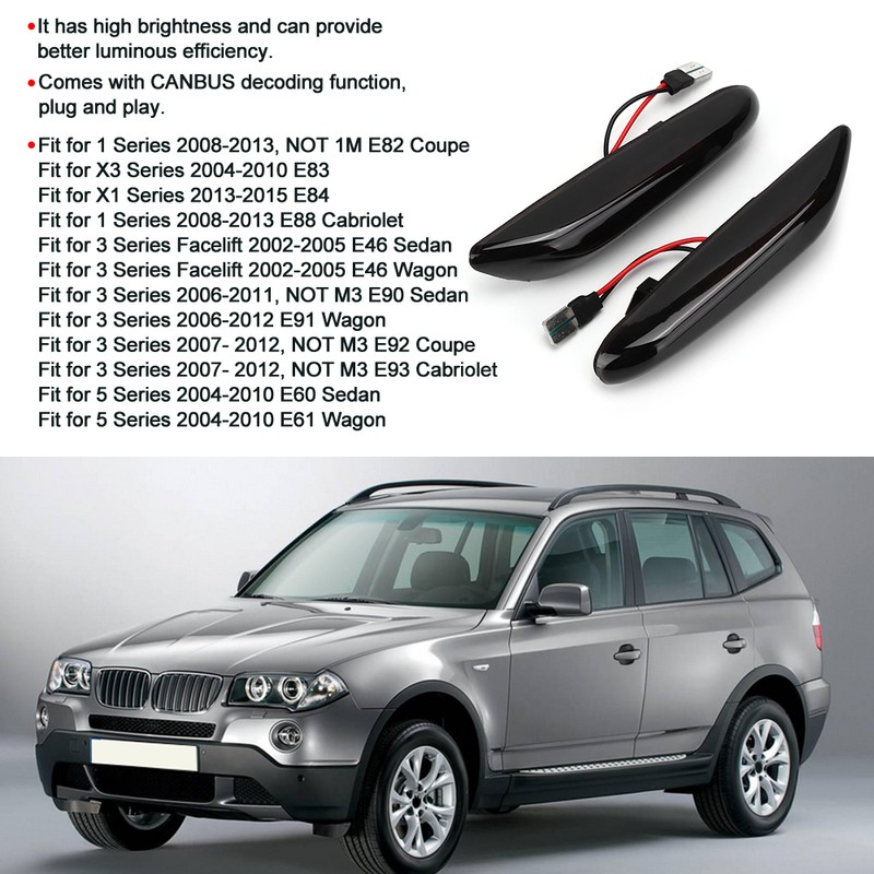 2Pcs LED Side Marker Turn Signal Indicator Light Yellow Dynamic