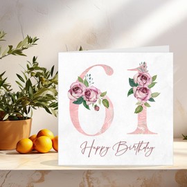 61st Birthday Card for Women - Floral 61st Birthday Cards for 61 year old woman Sixty One, Sixty First Ladies Nan Grandma Mum Aunt Sister Mom Friend