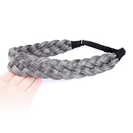 BOBIYA 5 Strands Synthetic Hair Braided Headband Classic Chunky Wide Braided Braids Elastic Stretch Hairpiece for Women Girls (Salt Pepper)