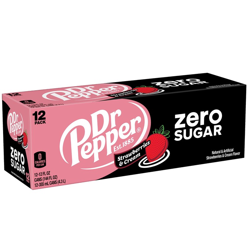 Dr Pepper Zero Strawberries and Cream Soda, 12 fl oz