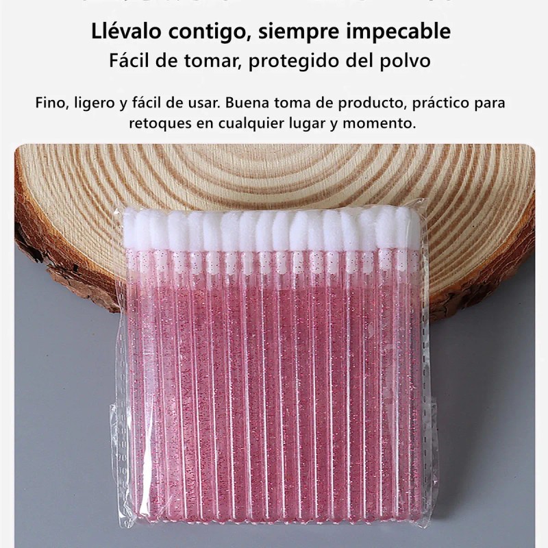 Caja De 50 Pinceles Desechables Para Aplicación De Labiales Color