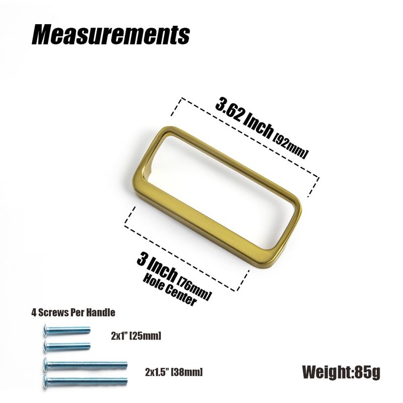Goo-Ki Brushed Gold Cabinet pulls with 3''(76mm) Hole Center,Modern Zinc