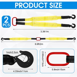 Maasechs 2 Pack Lifting Slings Straps with Hooks Web Slings Capacity Polyester Bridle Sling Heavy Duty Two Leg Lifting Straps for Engines Cranes Hoists Truck (3.3ft,Yellow)