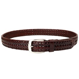 Falari Cinturón trenzado de cuero para hombre hebilla de acero inoxidable 35mm, 9011 café, X-Large 42-44 US