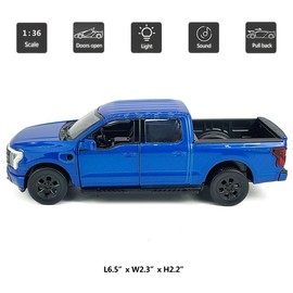 1:36 Scale 2022 F-150 EV Lightning Platinum Pickup Truck Model Toy Car Metal Diecast Toy Vehicle, Doors Open, Light Sound, Pull Back, Toys for Boys Kids Gifts, Men Collection, Home Office Décor, Blue