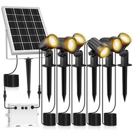MEIKEE Solar Landscape Lights 6 in 1, 6V 6W Solar Spotlights Outdoor IP66 Waterproof 3 Brightness 2 Modes Path Lights for Pathway Landscape Garden Yard Wall (Warm White)
