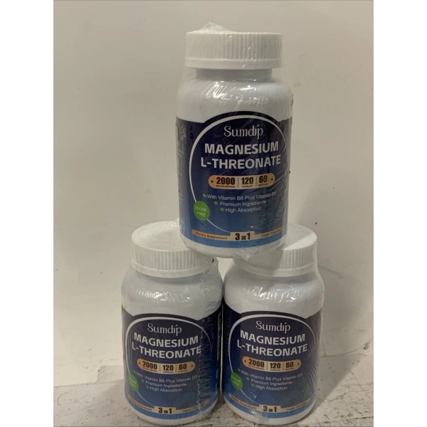 Sumdip 3pk Of Sumdip Magnesium L-Threonate 2000mg 120ct (360) BB02/27